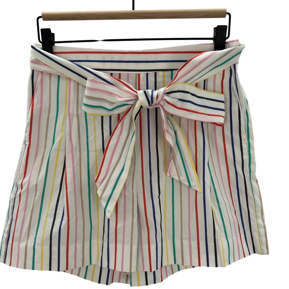 J.Crew Rainbow Striped Cotton Tie Waist Shorts Womens Size 4 NWT